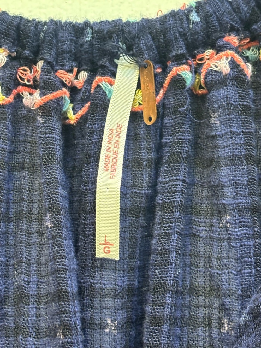 Free People “Talia” Embroidered Top in Navy/Multicolor, Boho Peasant Bell Sleeve - Picture 10 of 14